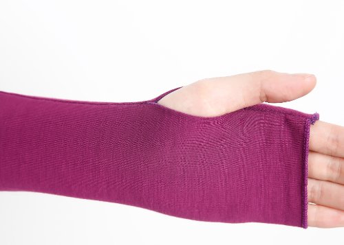 V28 Women Stretchy Long Sleeve Fingerless Gloves - color: Purple