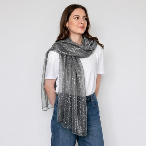 Sequin Scarf for Women Lightweight Mesh Shawl Wrap Bandana Hijab Headscarf for Summer Evening Dress - color: Darkgrey