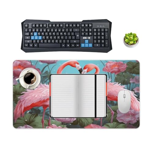 Large Size Gaming Mouse Pad Flamingo Love Flowers Desk Mat Non-Slip Base Waterproof Desktop Writing Pad for Office Home - color: Flamingo Love Flowers, size: 40X75cm
