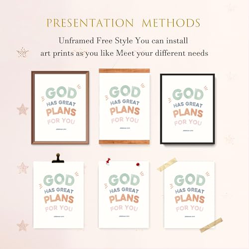 LARTSFRO Bible Christian Boho Wall Art Decor Posters Prints, Inspirational Bible Verses Room Bedroom Bathroom Playroom Dorm Wall Art Decor Aesthetic for Nursery Baby Kids Teen Girls Gifts, Christian Classroom Wall Decor, 12x16 Inch Set of 4 Pcs Pictures (