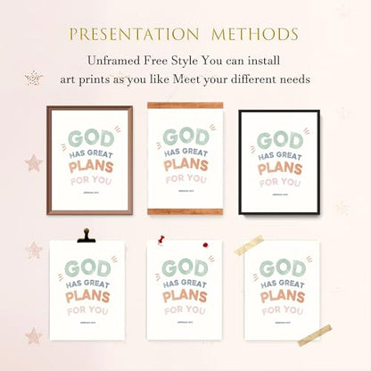 LARTSFRO Bible Christian Boho Wall Art Decor Posters Prints, Inspirational Bible Verses Room Bedroom Bathroom Playroom Dorm Wall Art Decor Aesthetic for Nursery Baby Kids Teen Girls Gifts, Christian Classroom Wall Decor, 12x16 Inch Set of 4 Pcs Pictures (