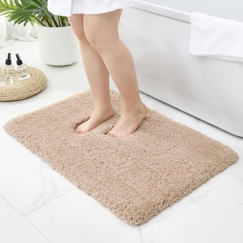 Bathroom Rugs Non Slip Washable 32x20, Ultra Thick Soft Microfiber Absorbent Bath Mats, High Density Foam Latex Non Slip Backing Bath Rugs, Fluffy Floor Carpet for Tub&Shower,Beige - color: Beige, size: 32" X 20"(Bathroom Rug)