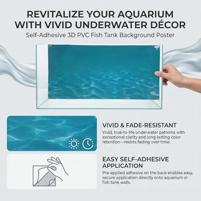 HEEPDD Aquarium Background, 61x30 Cm PVC Self Adhesive Sea Pattern 3D Effect Fish Tank Background No Removal Ocean Scene Wallpaper Terrarium Background