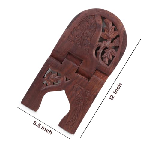 Sheesham Wooden Hand Carved Holy Book Stand for Quran Bible Bhagwat Gita Ramayana & Guru Granth Sahib for Reading Rehal Stand 12 inch