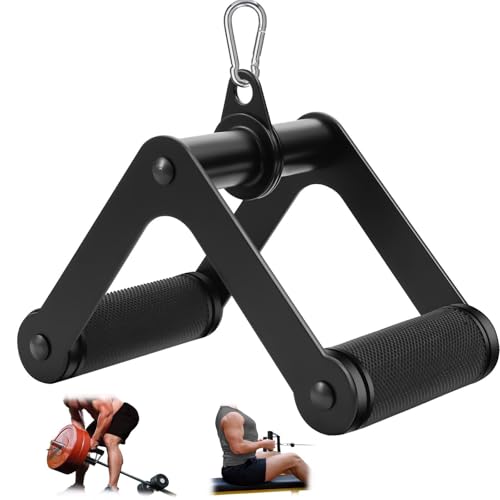 Double D Row Handle LAT Pulldown Attachments, 1.3 Inch Diameter Big Comfort Rubber Grip V Bar Attachmentt for Cable Machine Home Gym Accessory - color: Black Double D