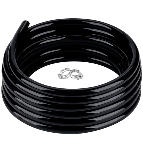1/4" id - 50 ft Black Vinyl Tubing Flexible PVC Irrigation Hose & 2 Clamps | Hybrid Hose Transfer Water Fuel Gas for Pond Fountain Garden Waterfall, Durable and Safe - size: 1/4" ID, style: 50 Feet