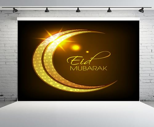 5x4ft Eid Mubarak Backdrop Golden Crescent Luxury Gold Glitter Shining Eid Al-Adha Themed Red Background Islamic Muslim Festival Party Decoration Portrait Photo Booth Studio Props Banner - size: 5x4FT