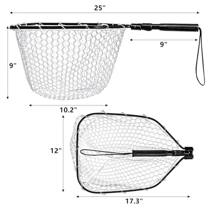 Fly Fishing Landing Net, Soft Rubber Mesh Bass Trout Net with Collapsible Handle and Magnetic Release, Folding Catch and Release Net for Freshwater, Fly Fishing Gear Accessories