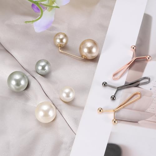 MECCANIXITY Artificial Pearl Brooch Pins, Safety Pins Sweater Shawl Clips for Women, Anti-Exposure Neckline Waist Adjuster for Scarf, T-Shirt, Pants,Multicolor 18pcs, 2 Styles - color: Black,gold,champagne