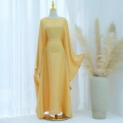 Muslim Dresses for Women One-Piece Prayer Dress Batting Long Robe Long Sleeve Maxi Kaftan Islamic Clothes Set - color: Yellow, size: Small