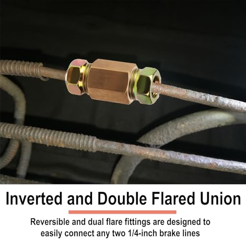 1/4 Brake Line Pressure Fittings, 12 Pieces 7/16 Inch Brake Line Fittings | 24 Threads Brass Brake Line Fitting Assortment for 1/4 Inch Brake Line Tube (4 Unions, 8 Nuts) - size: 7/16 Inch (pack of 1)