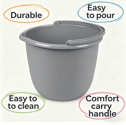 10 Qt. Spout Pail Classic Titanium, Gray Plastic Bucket with Pour Spout & Comfort Grip Handle, Ideal for Household Cleaning, Mopping, Washing Cars and Gardening