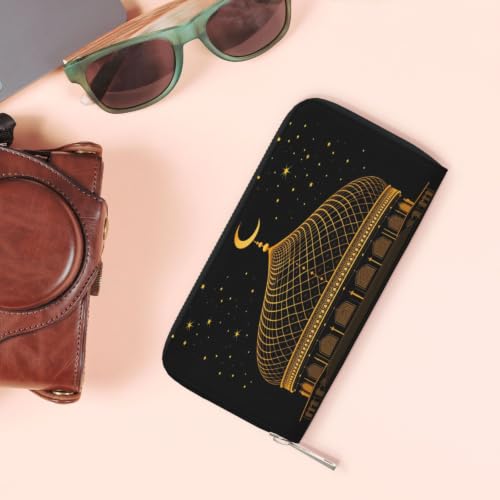 Elegant Islamic Style PU Leather Long Wallet for Women Men, Zipper Clutch Wallet RFID Card Holder Organizer - color: Elegant Islamic Style