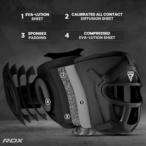 RDX Boxing Headgear MMA Muay Thai, Removable Face Grill, Head Gear for Sparring Grappling Martial Arts Kickboxing Taekwondo Karate BJJ Training - color: Black, size: Large