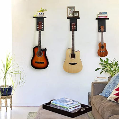 Keebofly Guitar Wall Mount 3-Pack - Rustic Wood Guitar Hanger with Pick Holder for Acoustic, Electric, Bass Guitars & Ukulele (Matte Black, Screw-Mounted) [Patented] - color: 3 Pack_Black