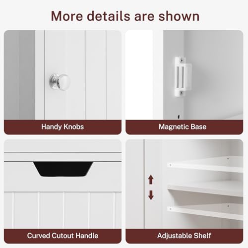 67" H Tall Bathroom Cabinet with 2 Doors & 1 Drawer, Narrow Bathroom Storage Cabinet with Adjustable Shelves, for Living Room, Entryway, Kitchen, White - color: White