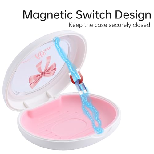 Pink Bow Custom Retainer Case with Silicone Pad, Portable Aligner Case Personlized Name Orthodontic Retainer Box, Denture Storage Container Travel Mouth Guard - color: Custom Pink Bow