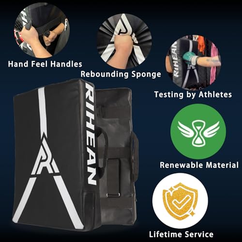 Martial Arts Kicking Shield Pad for Muay Thai, Taekwondo Football, Basketball, Hockey Training - Denser Foam, High-Density PU Leather Cover - color: Black Pad