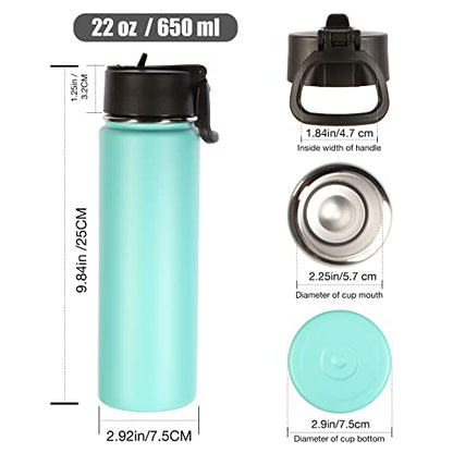 Volhoply Insulated Water Bottles with Straw Bulk 4 Pack, 22 oz Stainless Steel Double Walled Vacuum Travel Water with Wide Mouth, Reusable Metal Cold Water Flask for School Hiking(Mint,4 Set) - color: Mint