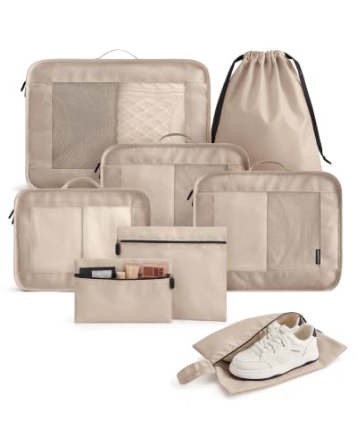 LIGHT FLIGHT 8 Set Packing Cubes for Travel, Cruise Ship Travel Essentials - color: Carob Brown