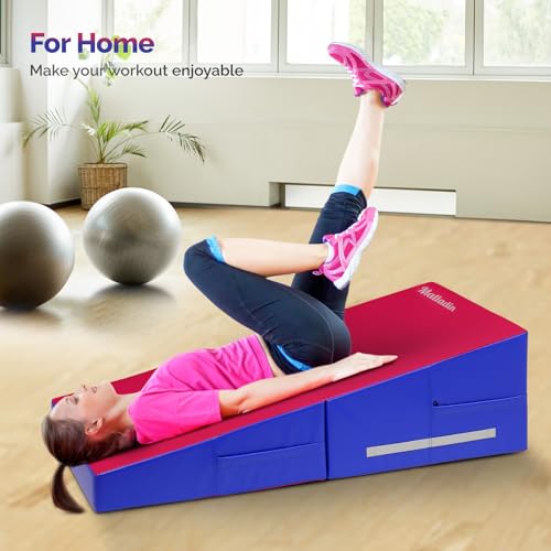 Matladin 48"x24"x14" Tumbling Mat - Folding Gymnastics Cheese Wedge Mat for Kids, Girls Home Training - color: Pink,Dark Purple