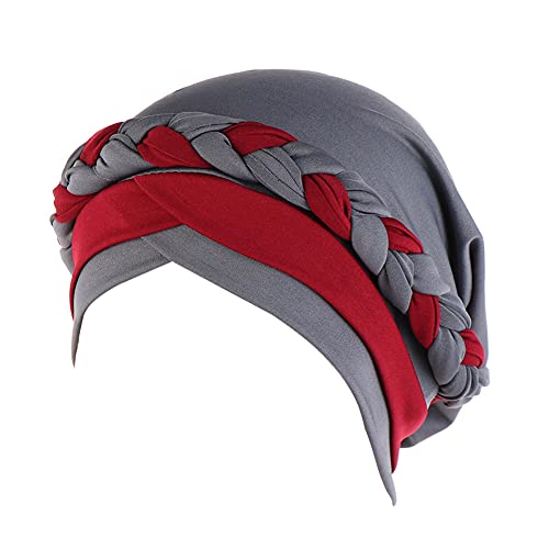 Fxhixiy Silky Braid Turban Cap for Women Cancer Chemo Beanie Hijab Headwear - color: Gray Wine
