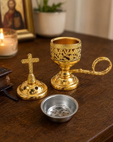 Yawlsow Incense Burner, Frankincense Charcoal Incense Stand, Bakhoor Incense Burner Holder, Ideal for Aromatherapy, Yoga and Spa, Home and Christian Church Censer, (Gold*2) - color: Gold*2