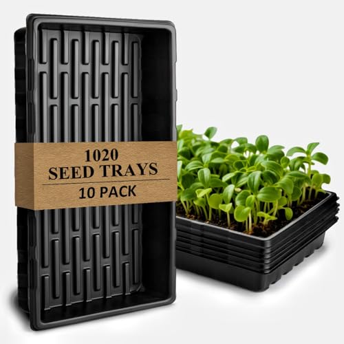 10-Pack Heavy-Duty 1020 Seed Trays No Holes, Thick Plastic Plant Flats | Reusable Growing Trays for Seed Starting, Propagation, Microgreens, Transplanting & Bottom Watering (21" x 11", 2.76" Deep) - color: Black, size: 10p 1020 Trays No Holes