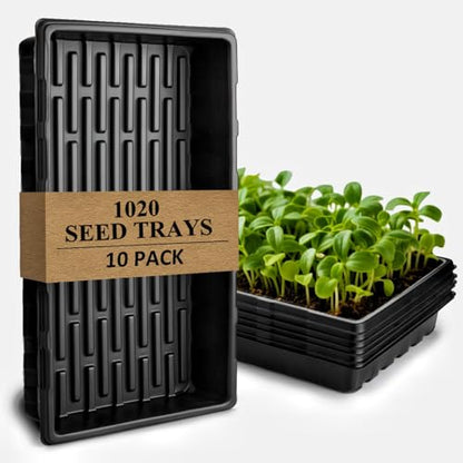 10-Pack Heavy-Duty 1020 Seed Trays No Holes, Thick Plastic Plant Flats | Reusable Growing Trays for Seed Starting, Propagation, Microgreens, Transplanting & Bottom Watering (21" x 11", 2.76" Deep) - color: Black, size: 10p 1020 Trays No Holes