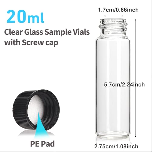BIGLEE 20PCS 20ML Clear Small Glass Vials with Screw Caps - color: Clear, size: 20ML-20PCS