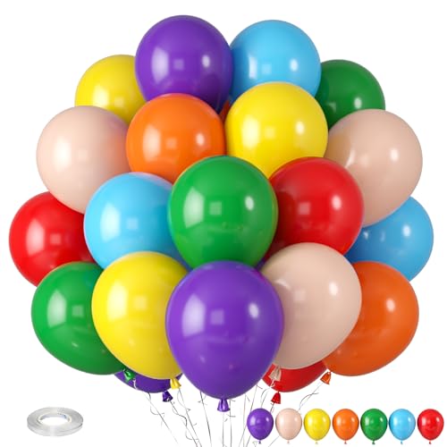 Multicolor Rainbow Balloons, Multicolor Balloons Light Blue Yellow Dark Green Purple Orange Red Balloon Colorful Latex Balloons for Birthday Kids Party Wedding Baby Shower Engagement Decorations - color: Rainbow Color