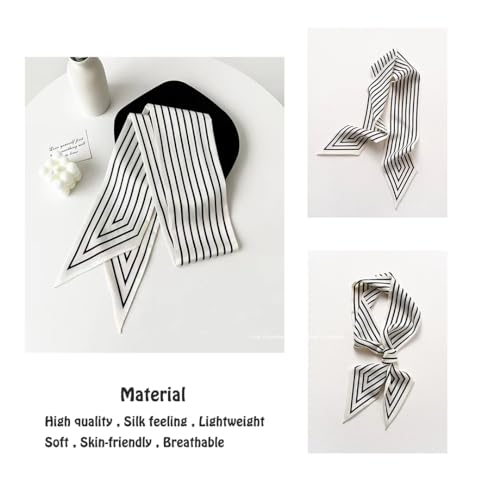 Silk Feeling Head Scarf Fashion Satin Hair Scarf Square Long Scarves for Women Gifts - color: 01 Black Line 3.8 X 43 Inch