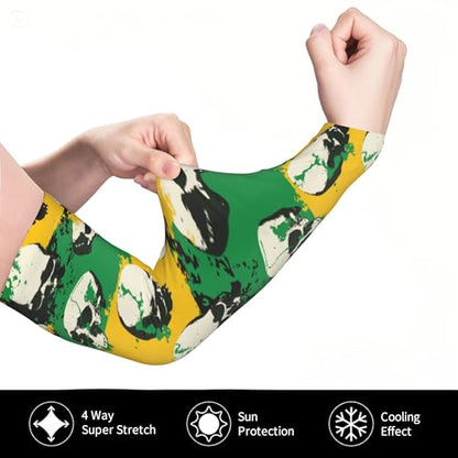 Arm Sleeves Outdoor Garden Sports Cooling Sun Sleeve for Women Men Farm - color: Jamaican Flag Skull