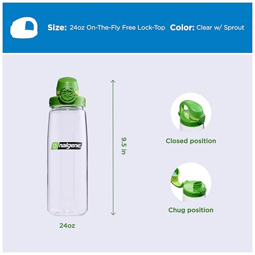 Nalgene 24 oz On The Fly Lock-Top Water Bottle, Clear w/Sprout - color: Clear with Sprout, size: 22 Ounces