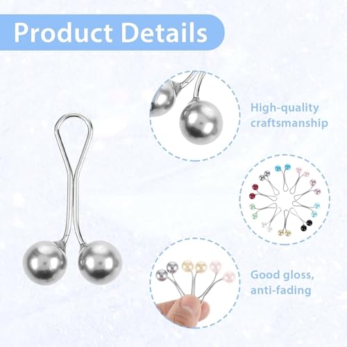 12 Pcs Colorful Pearl Hijab Pins for Women, Hijab Clips Scarf Clip for Headscarf Shawl, Brooch Safety Pins for Muslim