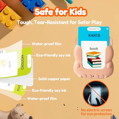 Talking Flash Cards Bilingual for Toddlers - Russian English Flashcards for Kids Adults, Test Mode, Pocket Speech Children, Interactive Vocabulary Learning, Audible Gifts Boy Girl (Russian) - color: Russian