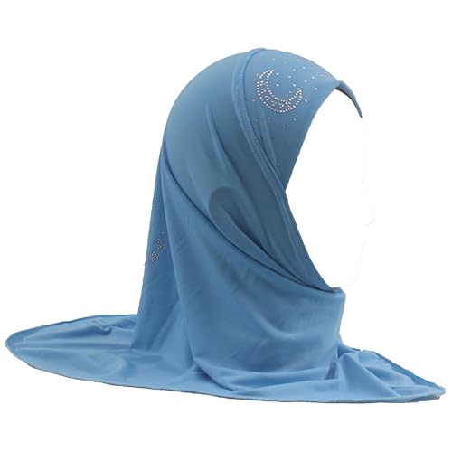 Rhinestone Muslim Hijab for Little Girls – Instant Soft Breathable Kids Headscarf for Prayer, Daily Wear - color: Sky Blue, size: Age 2-6