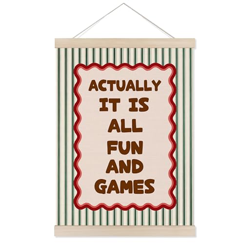 Welshower Retro Green Striped Playroom Poster Hanger Frame, Funny Actually It Is All Fun and Games Wall Art Prints Decor for Kids Boys Girls Playroom Bedroom Nursery, 12x16 Inch - color: Nursery Wall Art 18