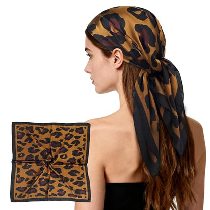 27" Head Scarf Like Satin Silk for Women,Hair Scarves Bandana,Headband Silk Feeling for Hair Wrap - color: Brown Leopard Print