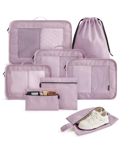 LIGHT FLIGHT 8 Set Packing Cubes for Travel, Cruise Ship Travel Essentials - color: Misty Purple