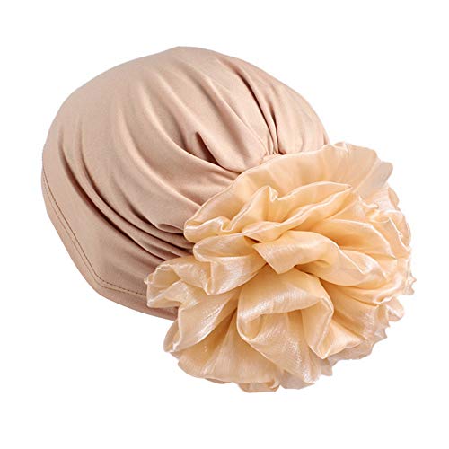 Women Flower Elastic Turban Beanie Head Scarf wrap Chemo Cap hat for Cancer Patient - color: Khaki