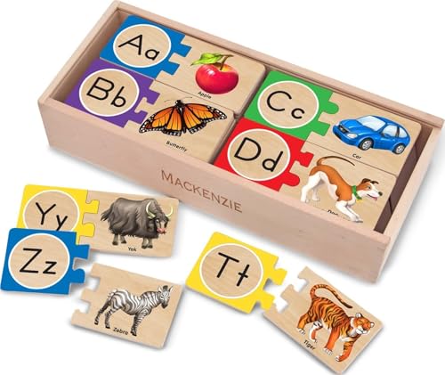 Melissa & Doug Self-Correcting Alphabet Wooden Puzzles with Storage Box (52 pcs) ABC Puzzles, Wooden Alphabet Puzzle for Kids Ages 4+ - size: 12.75 x 5.75 x 2.75