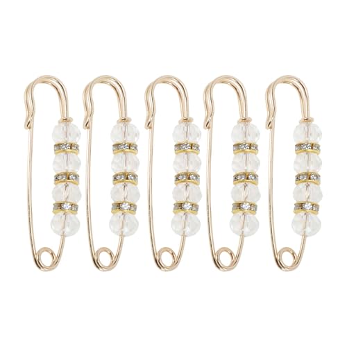 Decorative Safety Pins, Colorful Rhinestone Metal Pins, Brooch Bulk for Shirt Hijab Hat Sweater Cardigan Bag, 5.8cm, Clear, 5Pcs - color: Transparent, size: 5.8cm