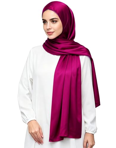 Lina & Lily Luxury Satin Hijab Head Scarf Shawl Wrap for Muslim Women Extra Long - color: Magenta