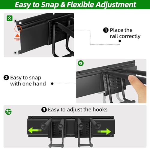 PIYILO Garage Wall Organizer, 96 in Garden Tool Organizer with 12 Adjustable Garage Hooks and 3 Storage Straps, Heavy Duty Tool Holder Wall Mount for Garden & Shed Tools - size: 96 inch 12-Hook