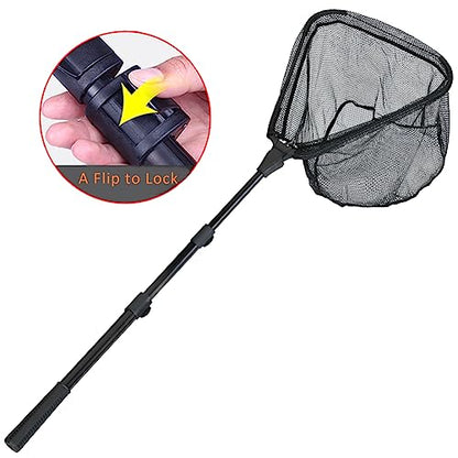 RESTCLOUD Fishing Landing Net with Telescoping Pole Handle, Fishing net Freshwater for Kids Men Women, Extend to 40-63 Inches - style: K: Aircraft-grade Aluminum Handle, 82" Full