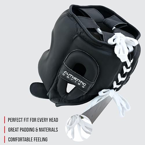 A1 Boxing Sparring Headgear – Face Saver Head Guard with Nose Protection, Cowhide Leather Boxing Headgear for MMA, Muay Thai & Kickboxing Training - color: Black, size: Large-X-Large