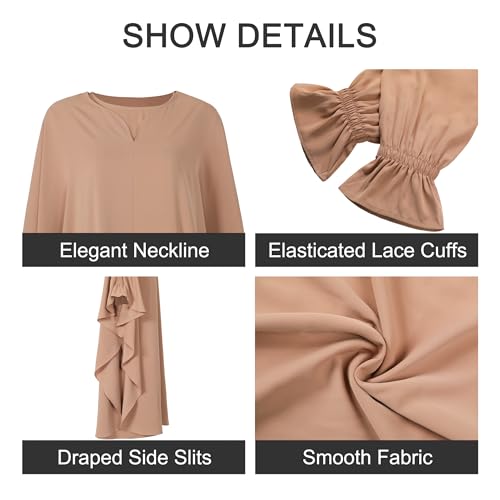 2PCS Women's Muslim Abaya Dress Lace Cuffs Islamic Dubai Prayer Robe Smooth Flowy Muslim Women Clothes - color: Army Green, size: X-Large