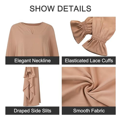 2PCS Women's Muslim Abaya Dress Lace Cuffs Islamic Dubai Prayer Robe Smooth Flowy Muslim Women Clothes - color: Army Green, size: X-Large