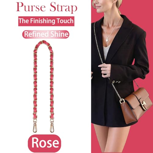 2 Pcs Purse Chain Strap, 47" Gold Chain with Leather, Crossbody Bag Replacement Straps,Handbag Chain for Shoulder Bags - color: Rose